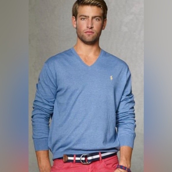 Polo Holf Men’s Pima‎ Cotton V-Neck Sweater Light Blue sz XLarge - Picture 1 of 7